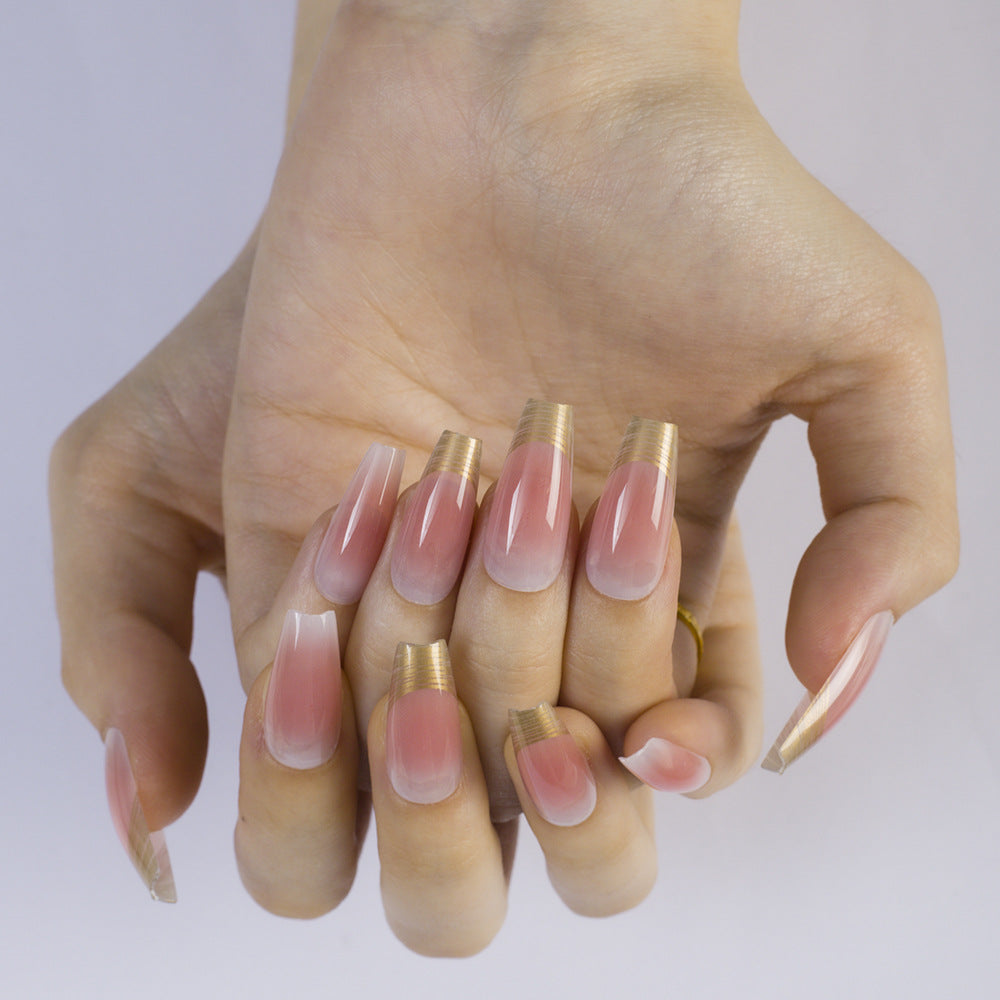 Shiny artificial nails with elegant gold rim Kalsten