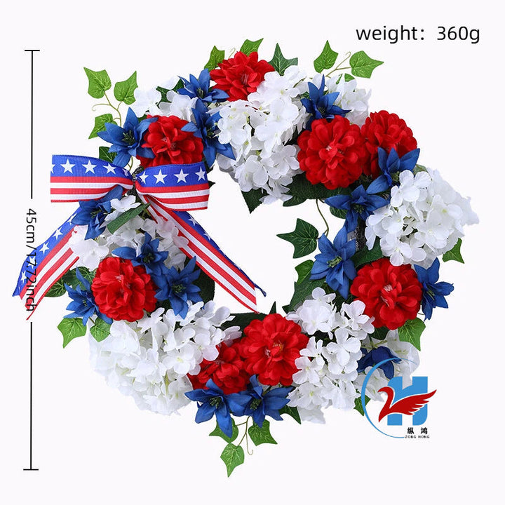 Unisex decorative door wreath made of durable artificial flowers with ribbon in festive style Kalsten
