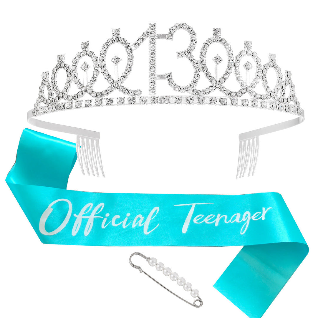 Women's birthday crown and sash set with glitter stones Kalsten
