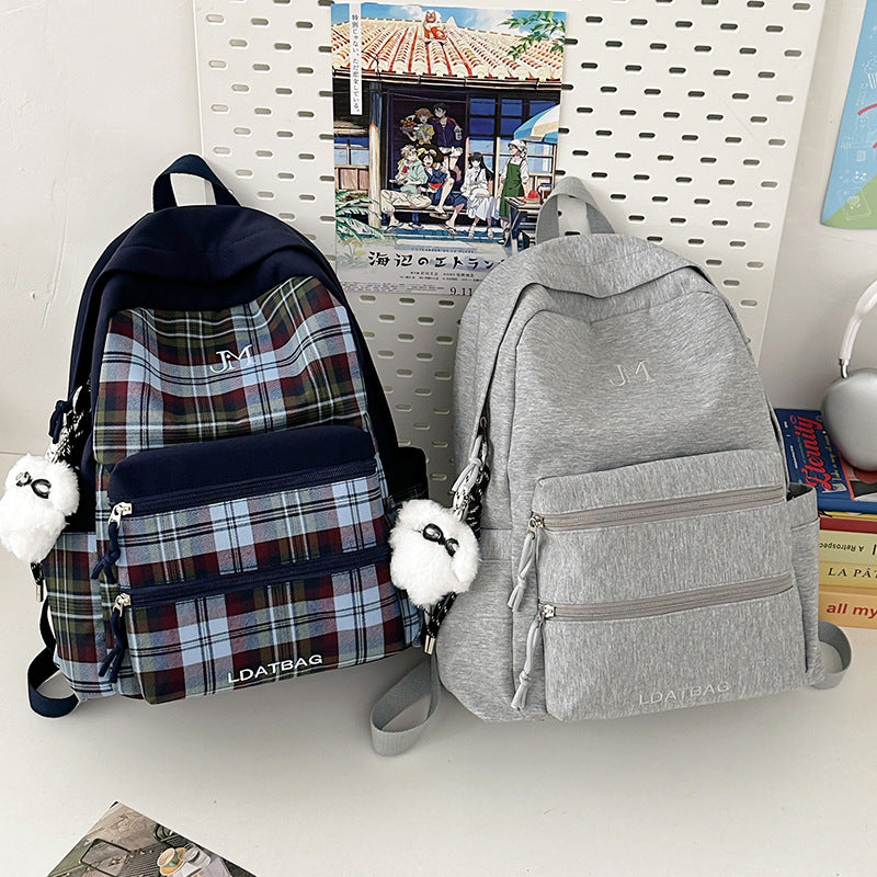 Checked Pattern Lightweight School Backpack Kalsten