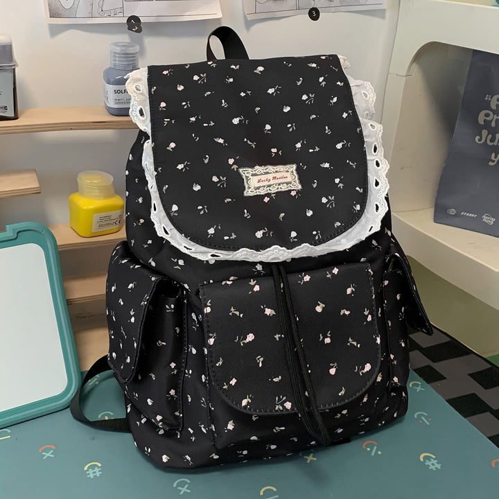 Floral Print Ruffled School Backpack