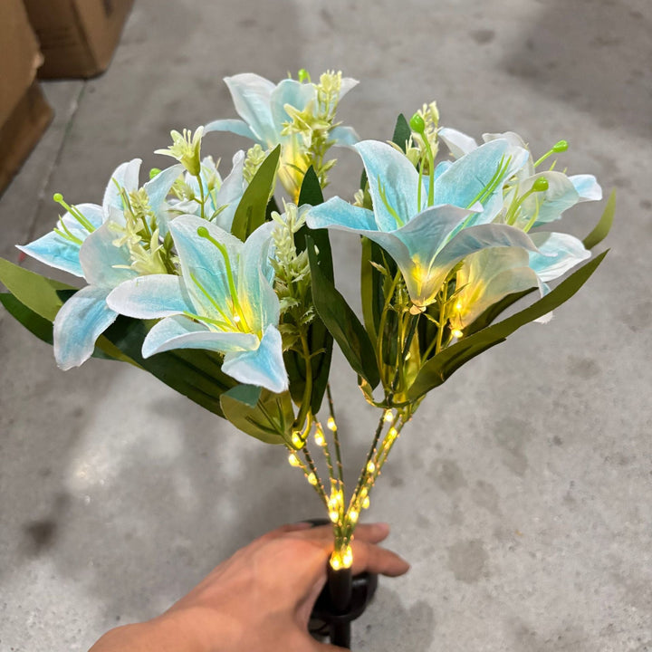 Solar LED Lily Garden Stake Light With Integrated Fairy String And Lifelike Silk Petals Kalsten