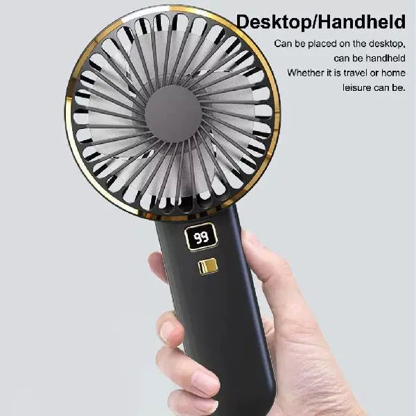 Unisex one-size compact rechargeable portable fan with digital battery level indicator and charging station Kalsten