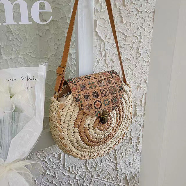 Round Bast Bag with Adjustable Leather Strap Kalsten