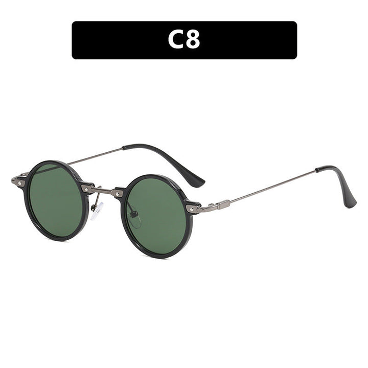 Women's round sunglasses with stylish metal frame and large blue lenses Kalsten