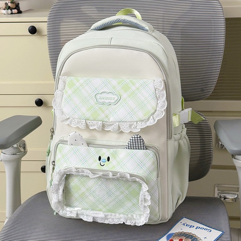 Cute Plaid Patterned Multi-Pocket School Backpack