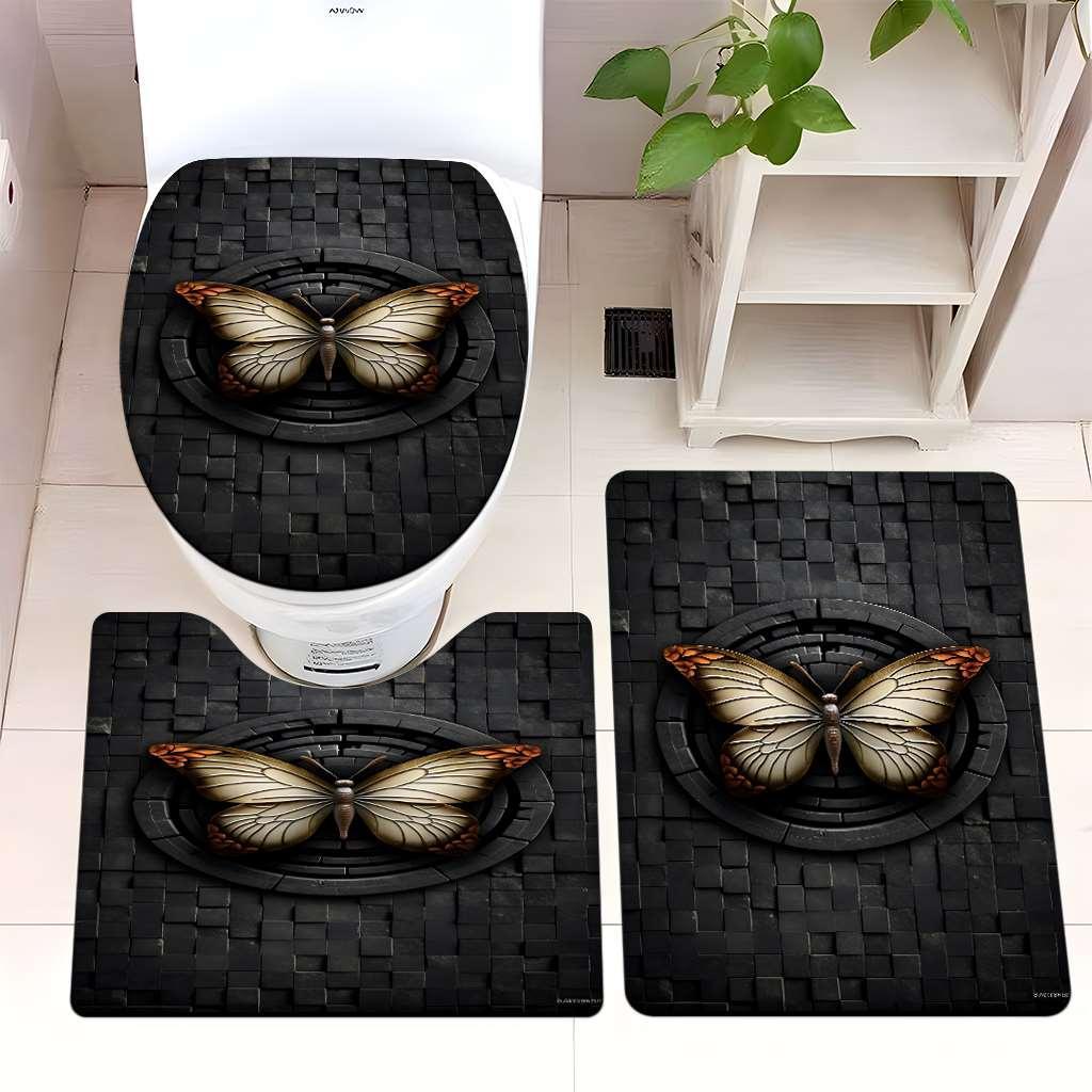 Decorative Rock and Butterfly Bathroom Mat Set Kalsten
