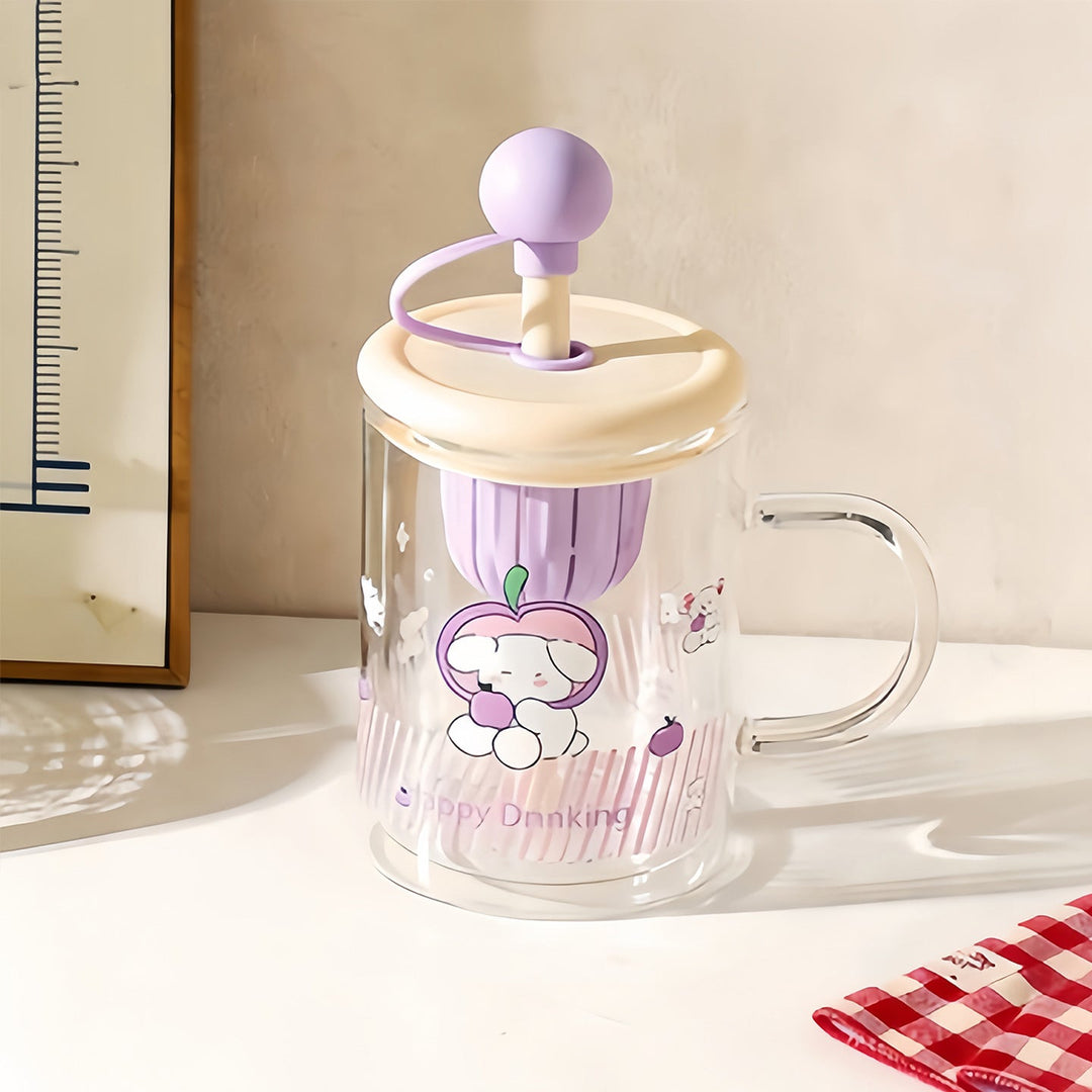 Ladies drinking glass with creative silicone lid and integrated straw Kalsten