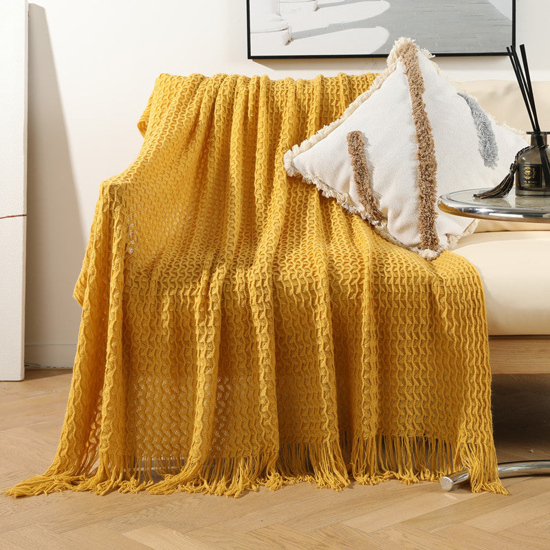 Women Luxurious Knit Blanket with Fringes Kalsten
