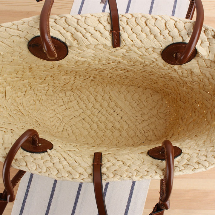 Handbag Made of Natural Weave with Leather Handles Kalsten