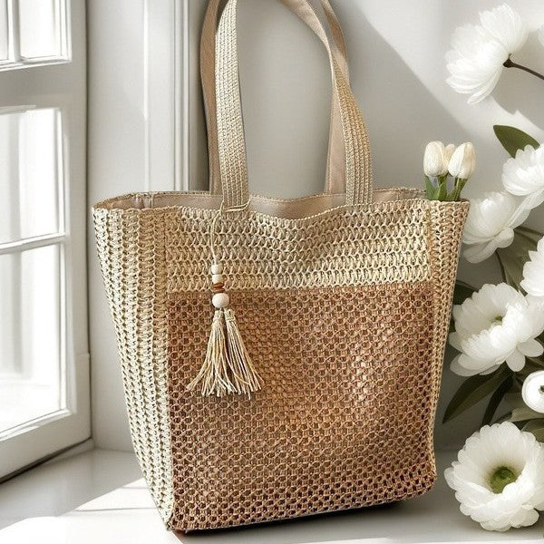 Handcrafted straw bag with tassels Kalsten