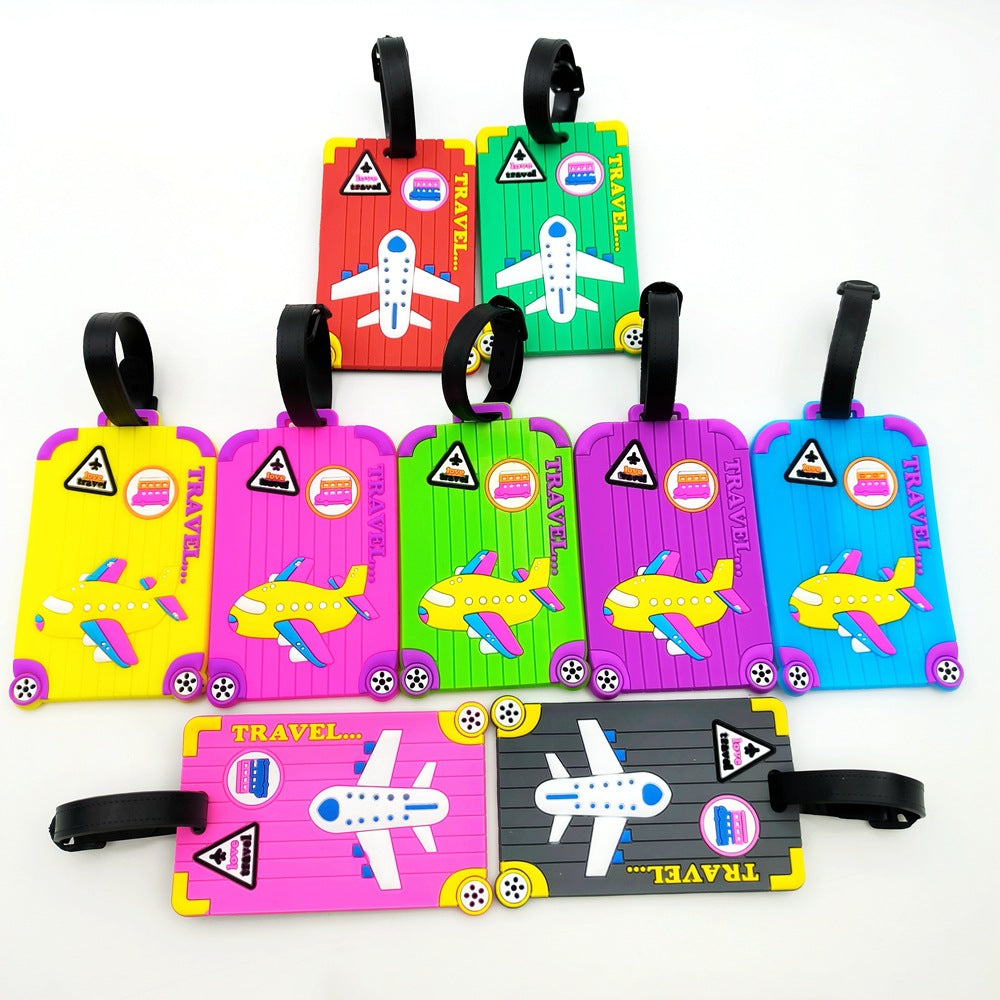 silicone cartoon airplane luggage tags with adjustable faux leather strap Kalsten