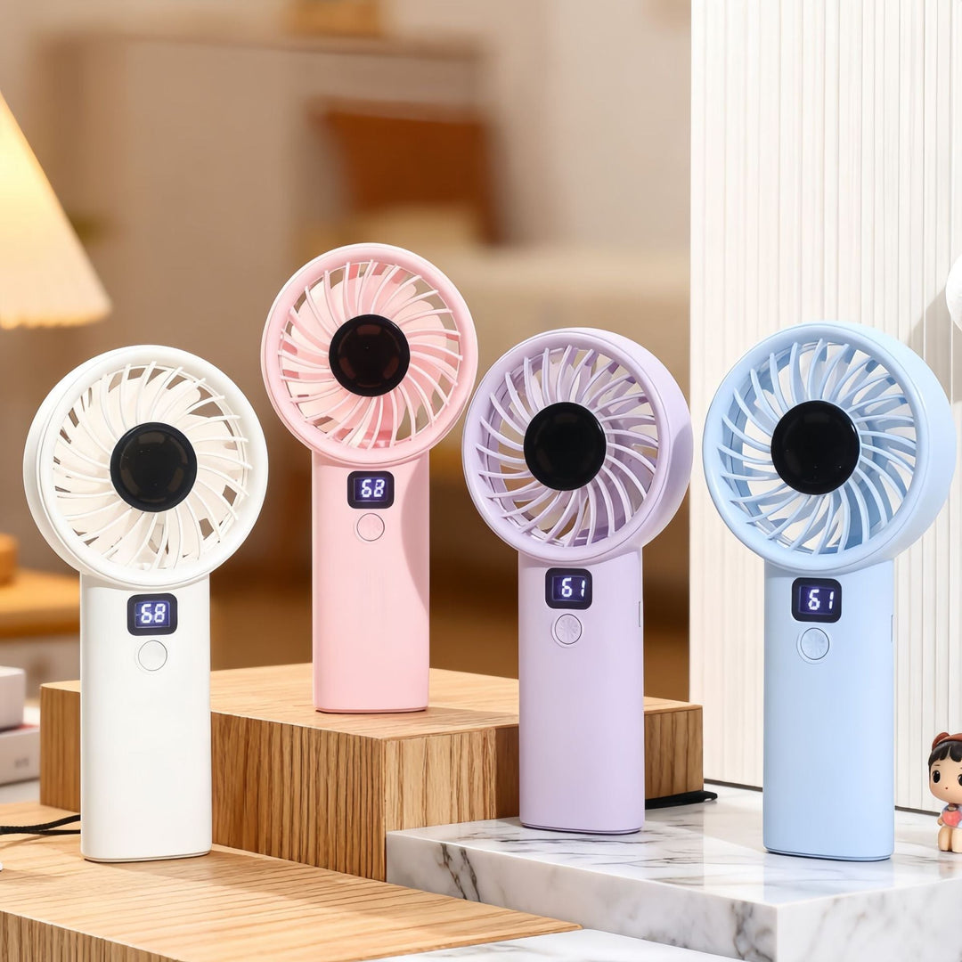 Unisex compact foldable USB fan with digital display, quiet motor and multi-stage speed control Kalsten