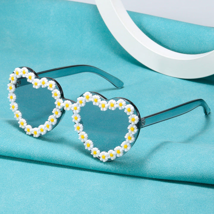 Ladies Love-Shaped Sunglasses with Floral Embellishments Kalsten
