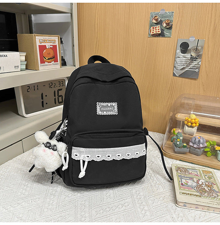 Cute Embroidered Multi-Pocket School Backpack
