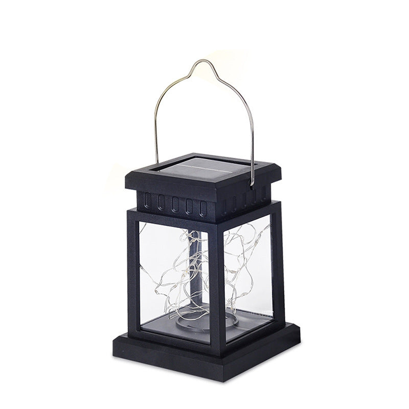 Rustic Hanging Solar Lantern With Flickering LED Candle And Waterproof Glass Panels Kalsten