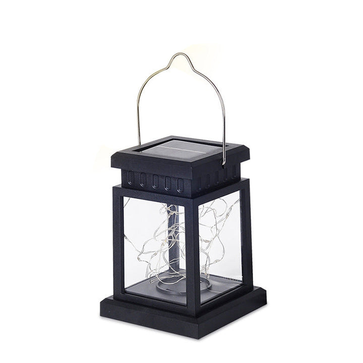 Outdoor Hanging LED Faux-Candle Glass-Pane Solar Lantern Kalsten