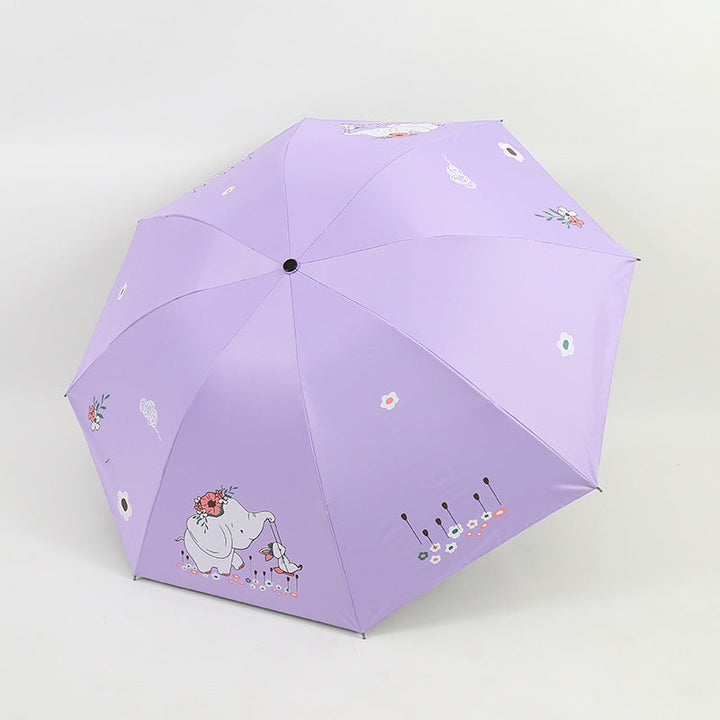Women Folding Umbrella with Cute Elephant Design Kalsten