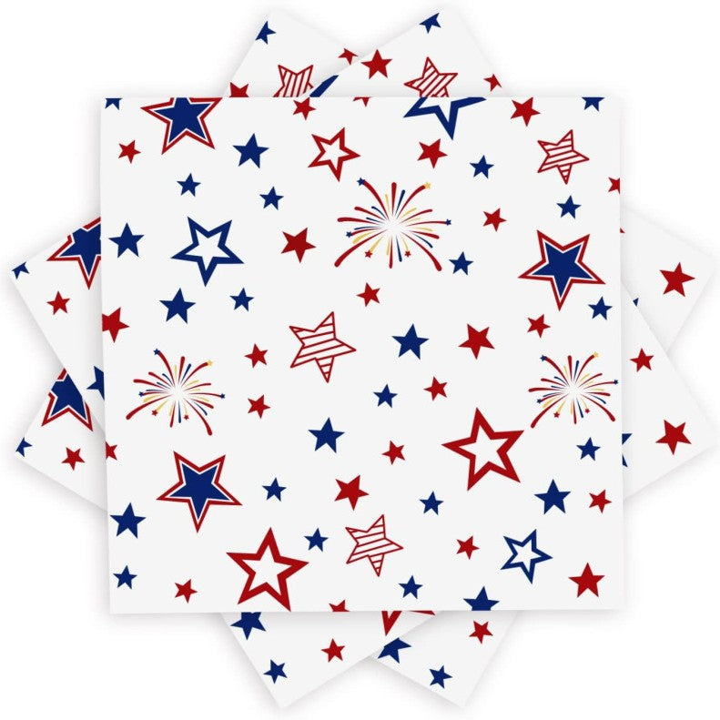 Unisex decorative disposable napkins with star and fireworks design, absorbent and two-ply Kalsten