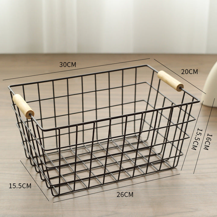 Unisex Wire Storage Basket with Ergonomic Wooden Handles Kalsten