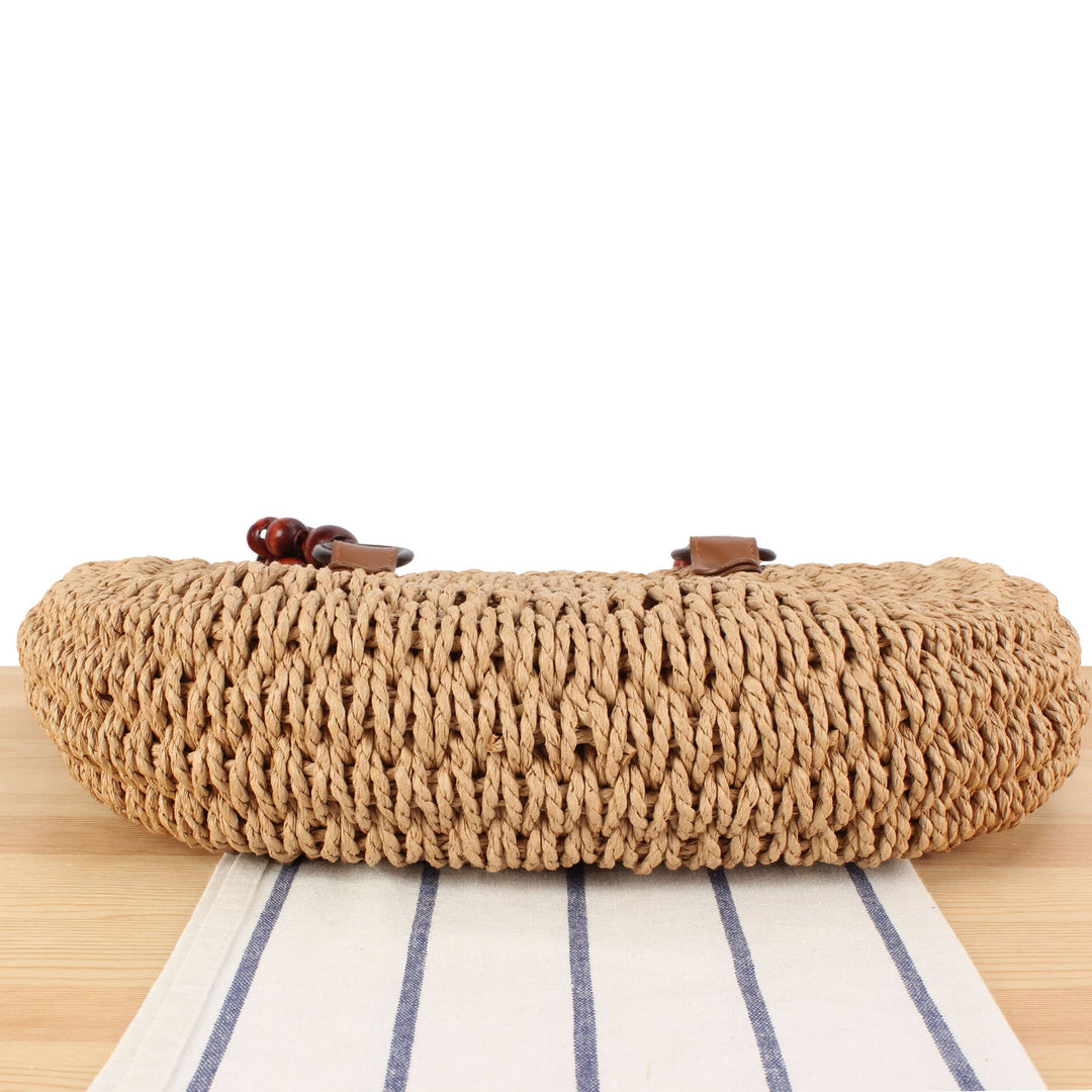 Handbag with Decorative Wooden Beads and Natural Wicker Kalsten
