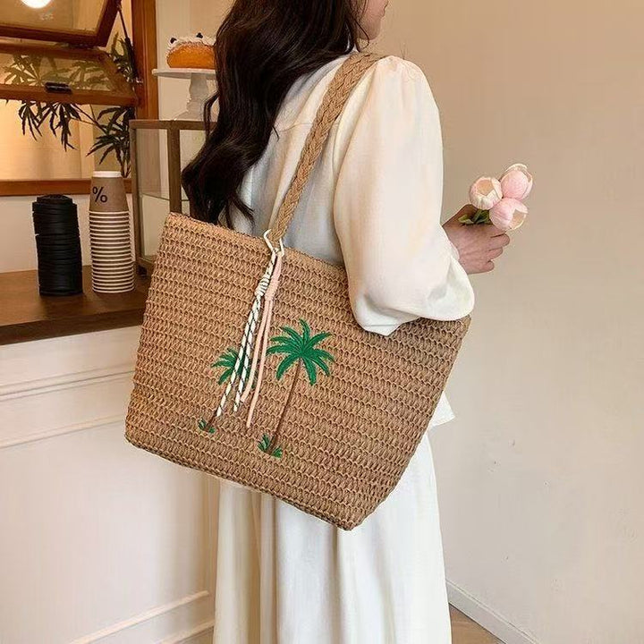 Summer basket bag with palm pattern Kalsten