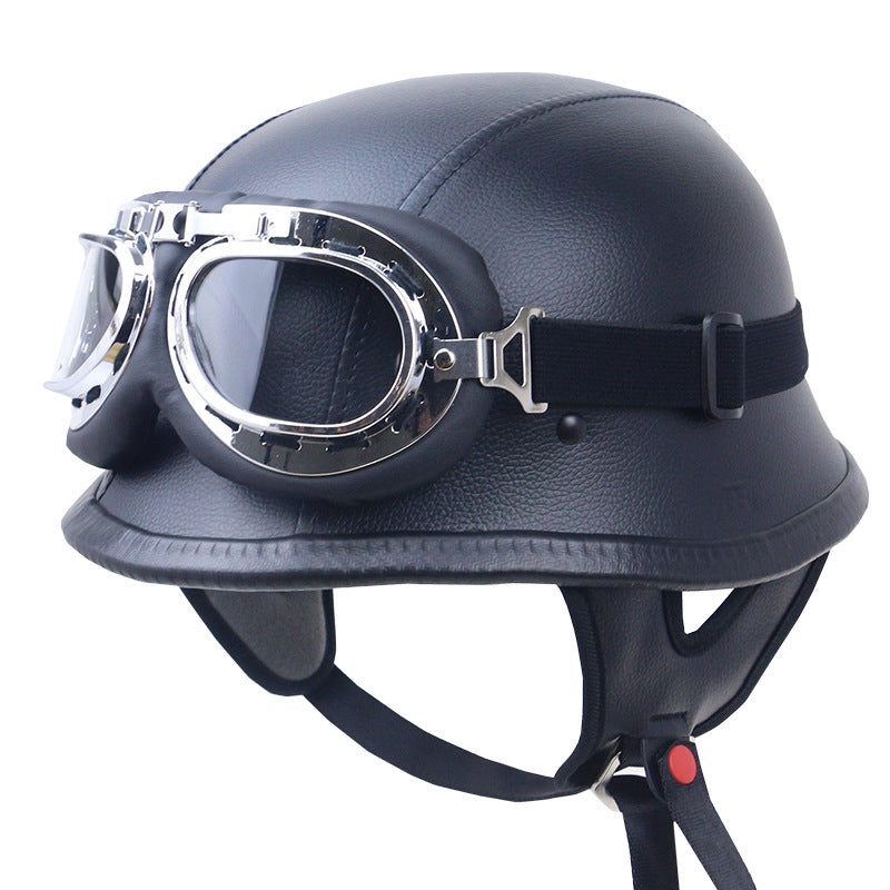 Vintage Leather Motorcycle Helmet with Goggles Kalsten