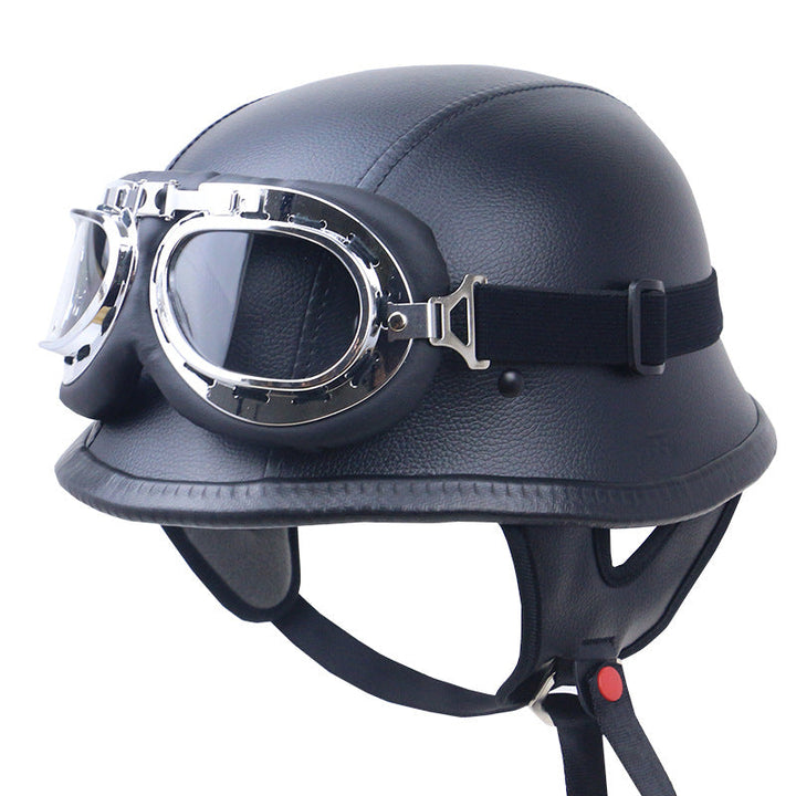 Vintage Leather Motorcycle Helmet with Goggles Kalsten