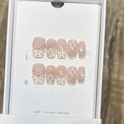 Decorative Press-On Nail Art Set with Charming Ribbon Accents Acalora