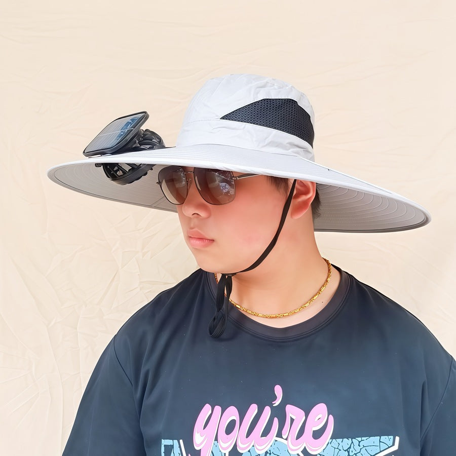 Wide-brimmed sun hat with detachable swivel solar fans and adjustable chin strap Kalsten