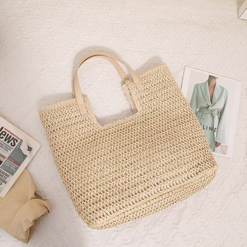 Elegant Woven Tote Bag with Sturdy Leather Handles Kalsten