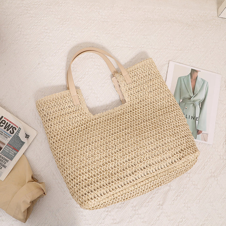 Elegant Woven Tote Bag with Sturdy Leather Handles Kalsten