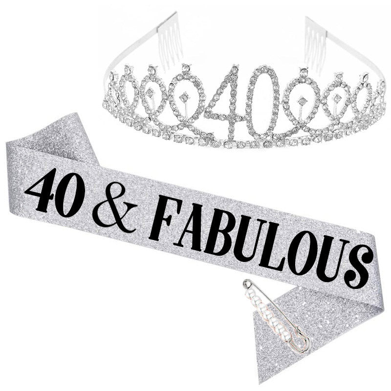 Ladies Crystal Birthday Tiara and Sash Set Kalsten