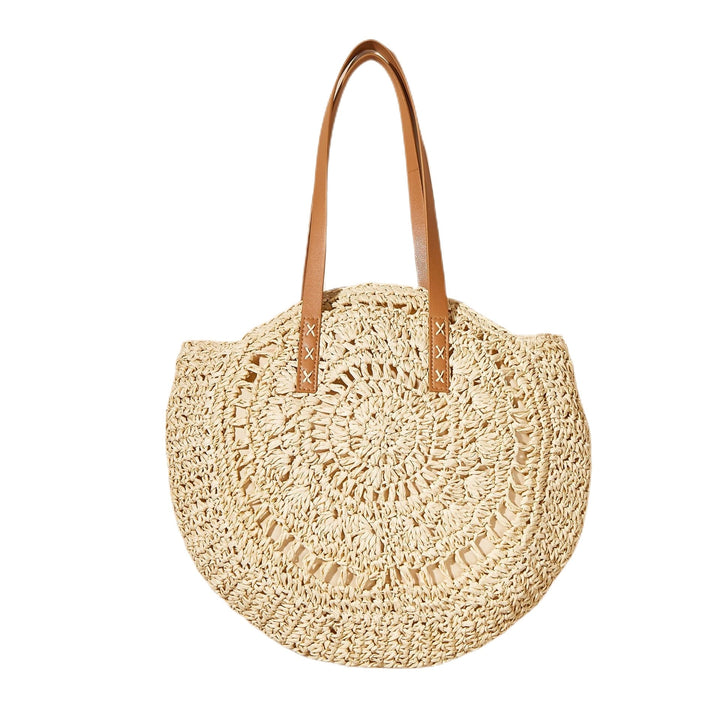 Handcrafted Round Straw Bag with Elegant Leather Handles Kalsten