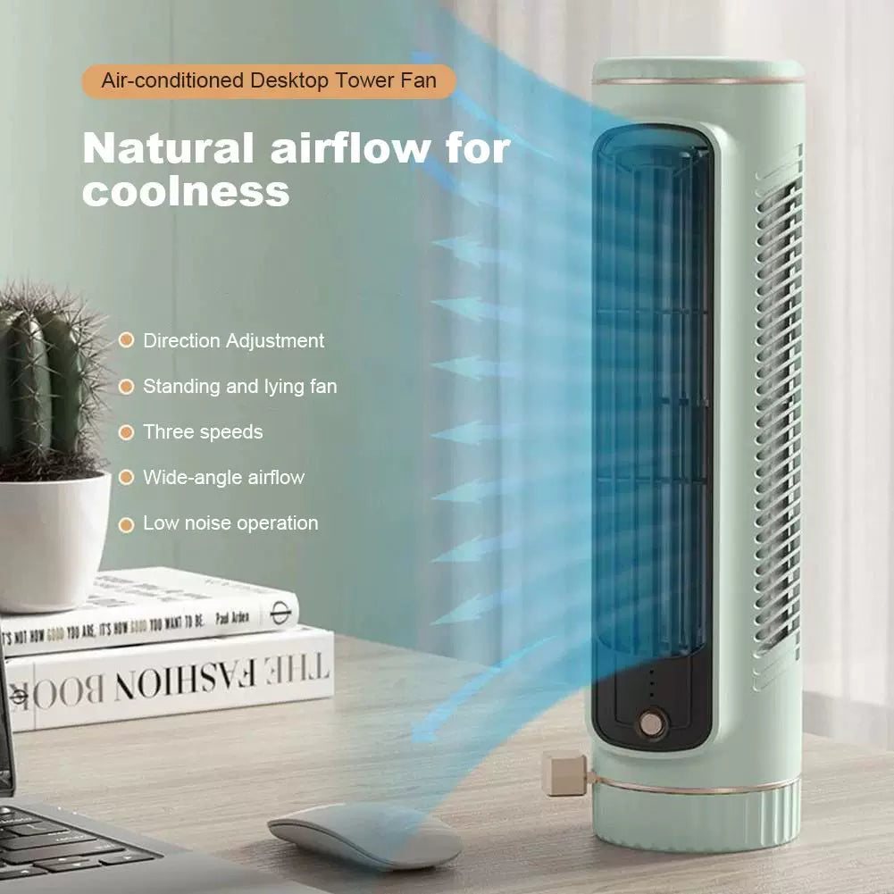 Unisex one size compact vertical desktop breeze tower fan with refillable mini reservoir, USB charging and sticker pack Kalsten