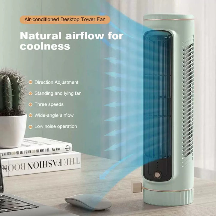 Unisex one size compact vertical desktop breeze tower fan with refillable mini reservoir, USB charging and sticker pack Kalsten