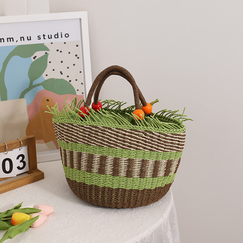 Handmade basket bag with cheerful garden design Kalsten