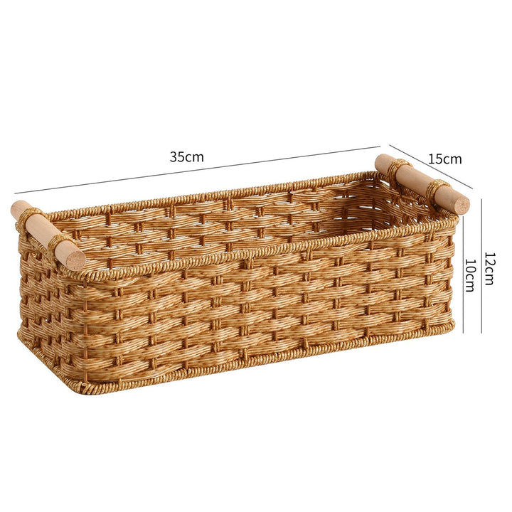 Rectangular Woven Storage Basket with Wooden Handles Kalsten