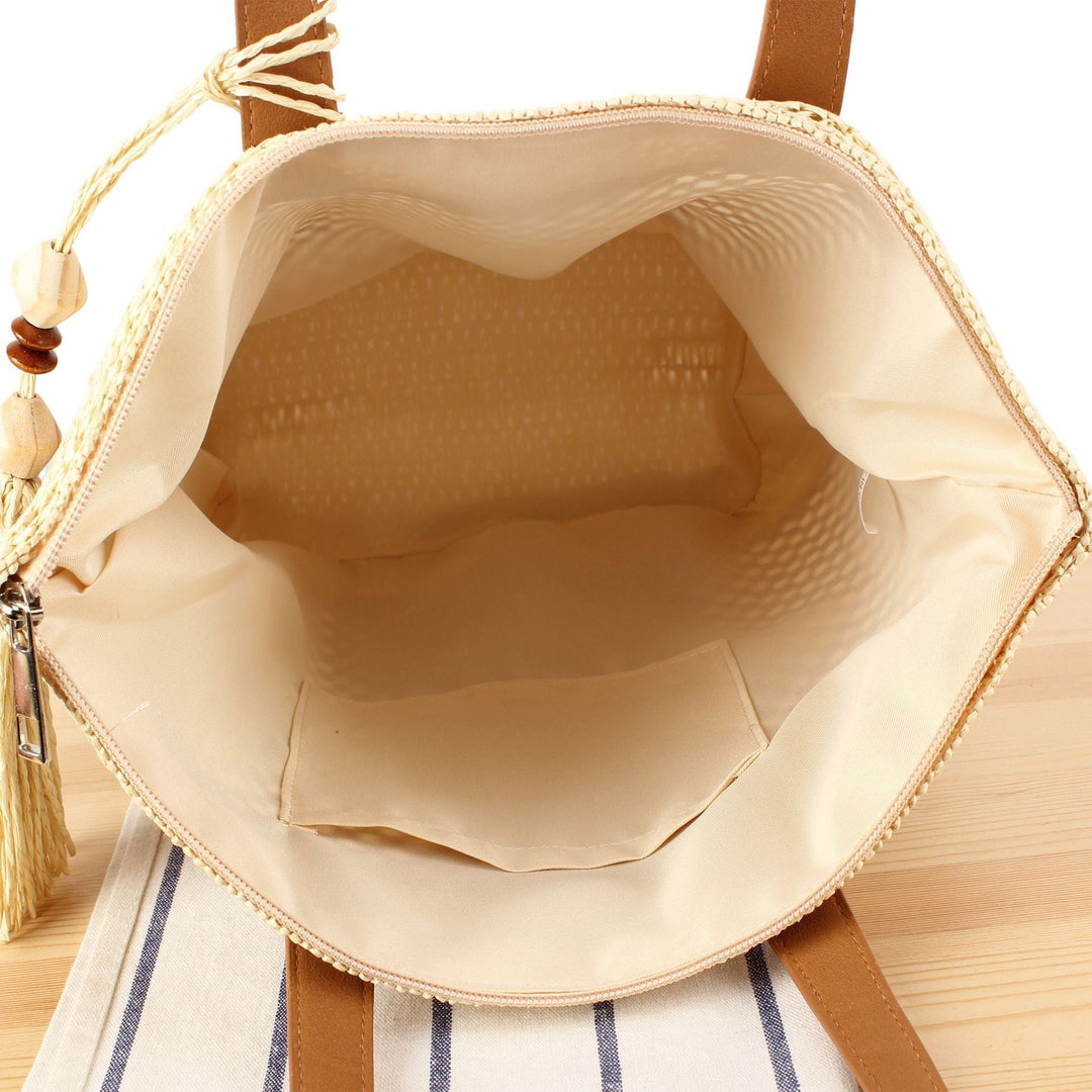 Handbag Made of Natural Braided Material with Elegant Leather Straps Kalsten