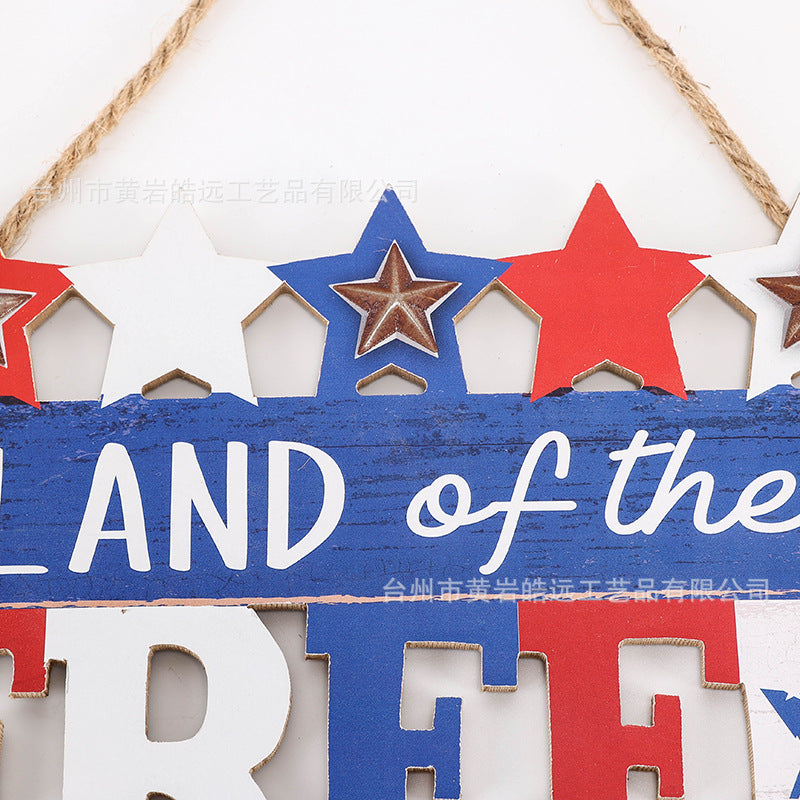 Independence Day rustic distressed wooden wall plaque with rope hanger and layered star accents Kalsten
