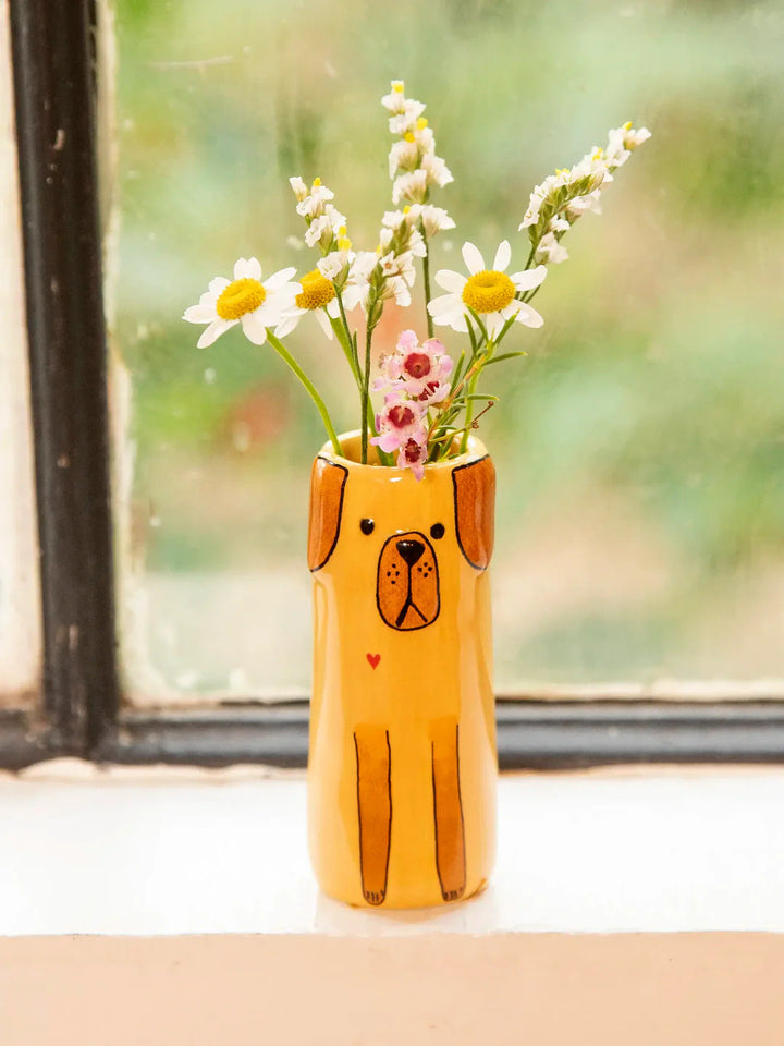 Handmade Minimalist Ceramic Cat Bud Vase With Matte Glaze And Narrow Neck