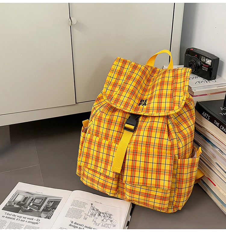 Checked Pattern Utility School Backpack