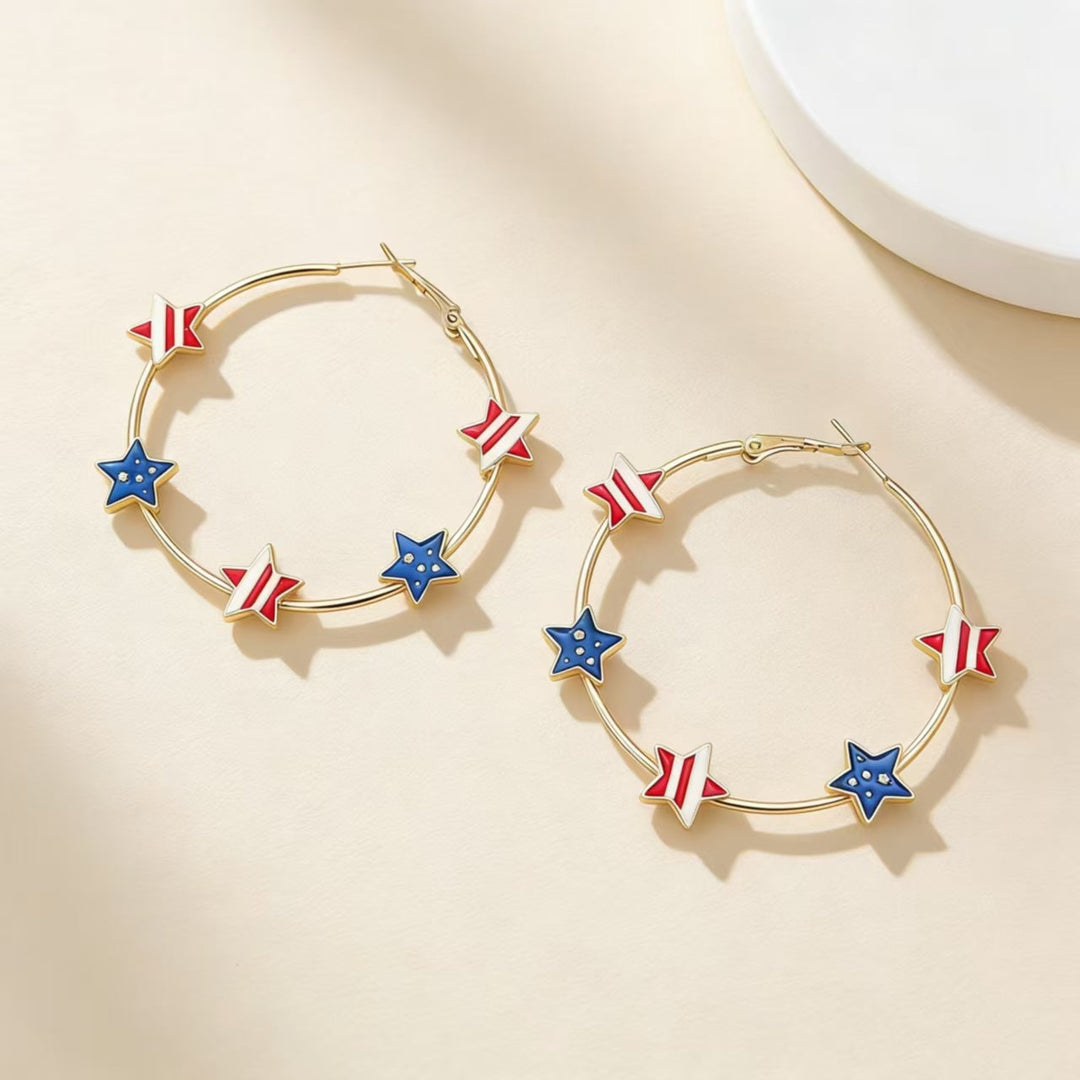 Ladies nan Creolen Hoop Earrings with enamelled star charms and snap closure Kalsten