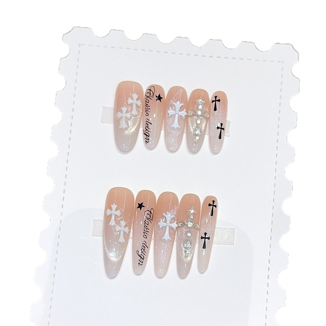 Artificial nail tips with cross and glitter motifs Kalsten