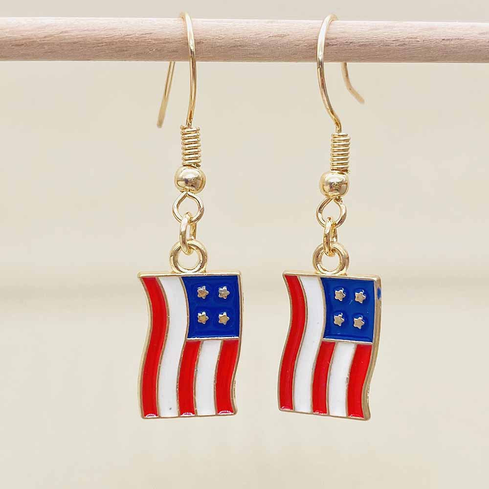 Women's Independence Day patriotic enamel flag dangle earrings with hypoallergenic fishhook wires Kalsten