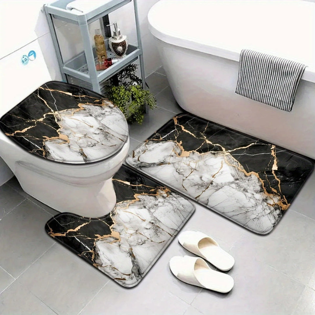Artistic Marble Print Bath Mat Set Kalsten