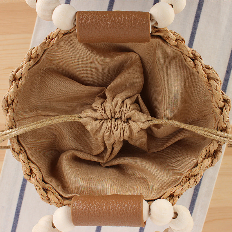 Handbag Made of Hand-Crafted Natural Wicker with Elegant Wooden Handle Kalsten