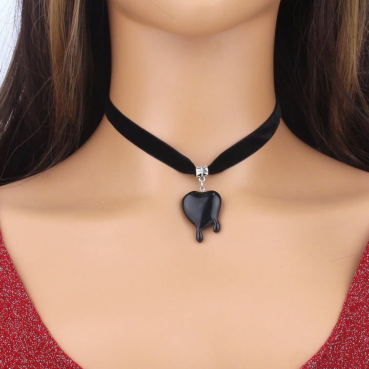 Velvet Choker Necklace with Dripping Heart Pendant Kalsten
