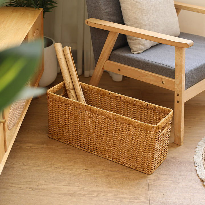 Handwoven Rectangular Storage Bin with Cutout Handles Kalsten