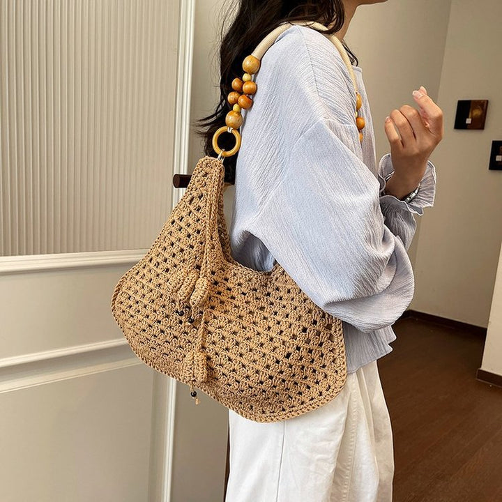 Handcrafted Macrame Shoulder Bag with Wooden Handles Kalsten